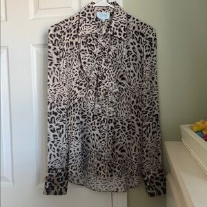 TAJ By Sabrina Crippa Ruffled Sequined Animal Print Top Size XS NWT